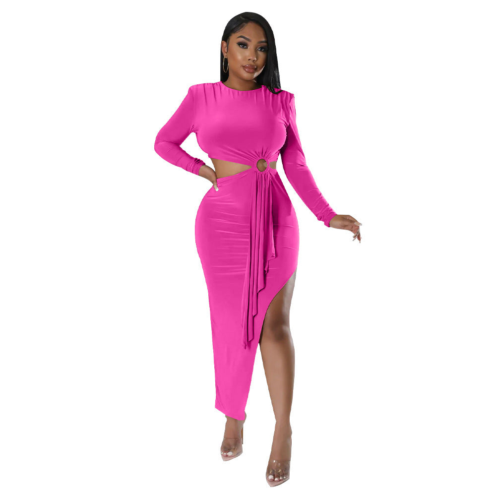 Robe Asymétrique Unie à Manches Longues