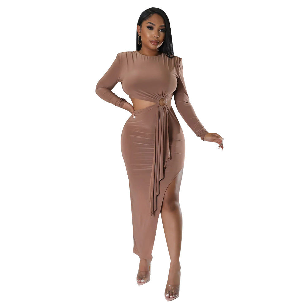 Robe Asymétrique Unie à Manches Longues