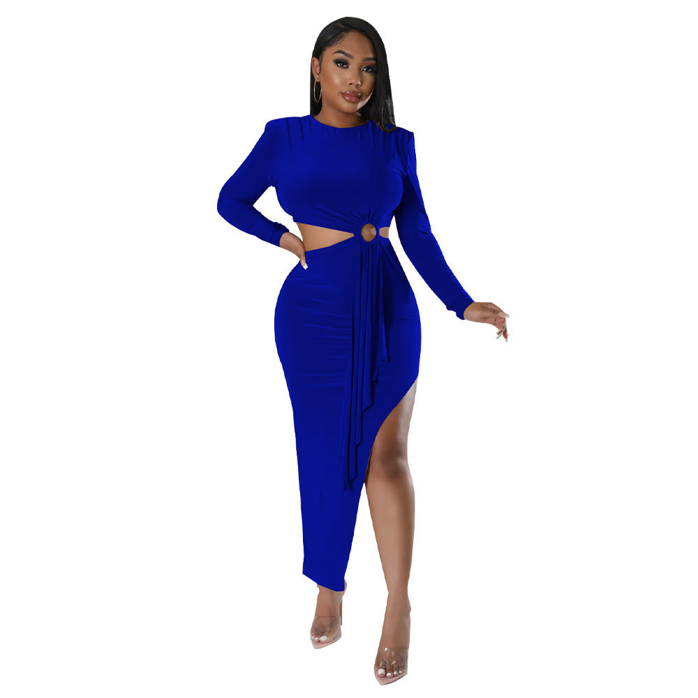 Robe Asymétrique Unie à Manches Longues