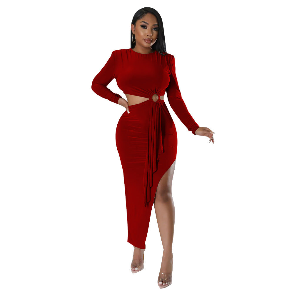 Robe Asymétrique Unie à Manches Longues