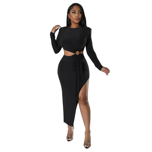 Robe Asymétrique Unie à Manches Longues